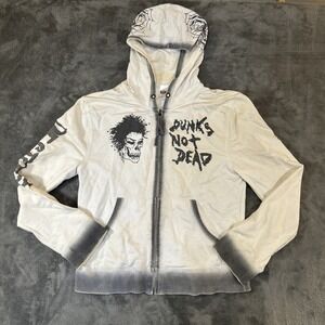 VTG Y2K Punks Not Dead Spider Web Destroy Skull Bedazzled Zip Up Hoodie XL read